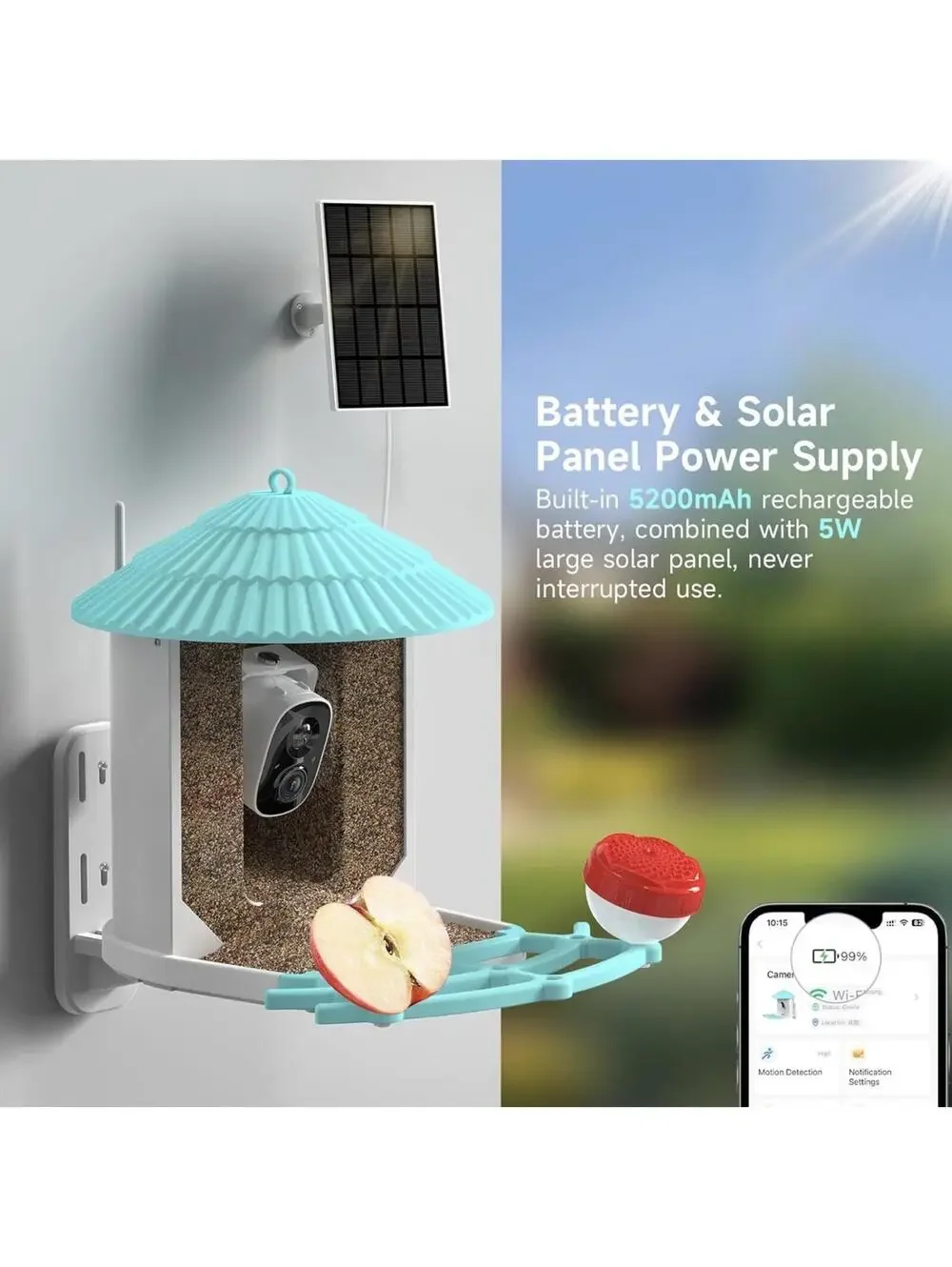 Smart Bird Feeder with Camera, AI Bird Species Identification, 5W Solar Panel